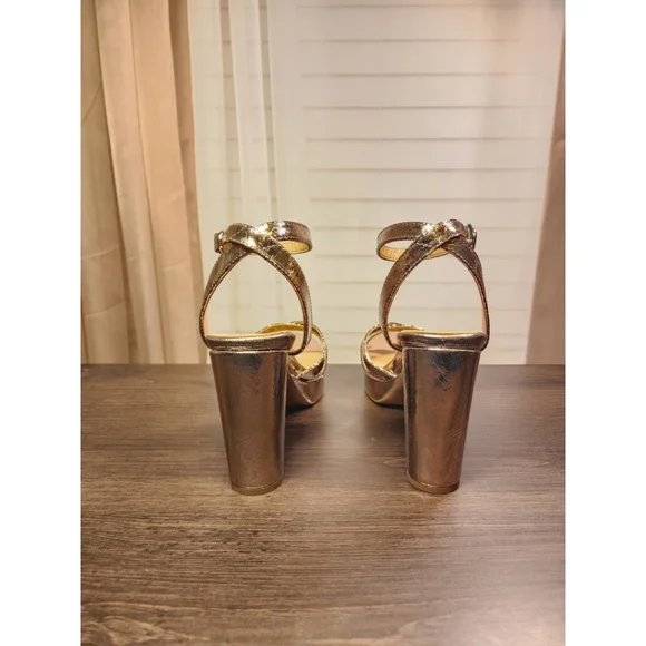 Naturalizer Cracked LEATHER Pumps Platform Dress Sandals 9.5 M Luna Bronze Gold - Picture 12 of 15